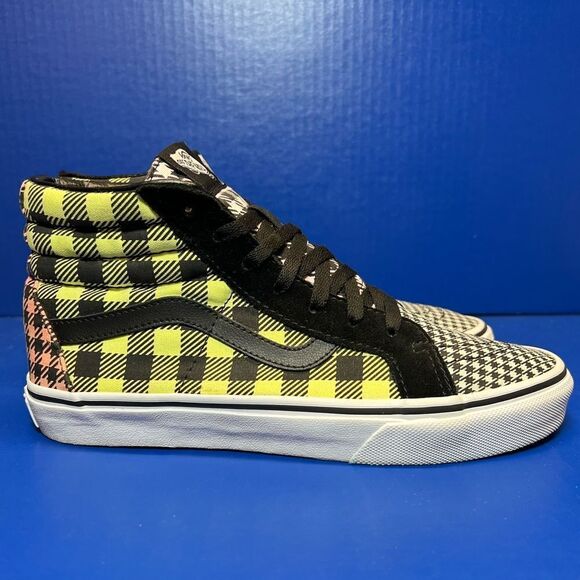Vans Sk8 Hi Reissue Buffalo Mix Plaid Yellow Peach Sneakers M7/W8.5 - Picture 5 of 9